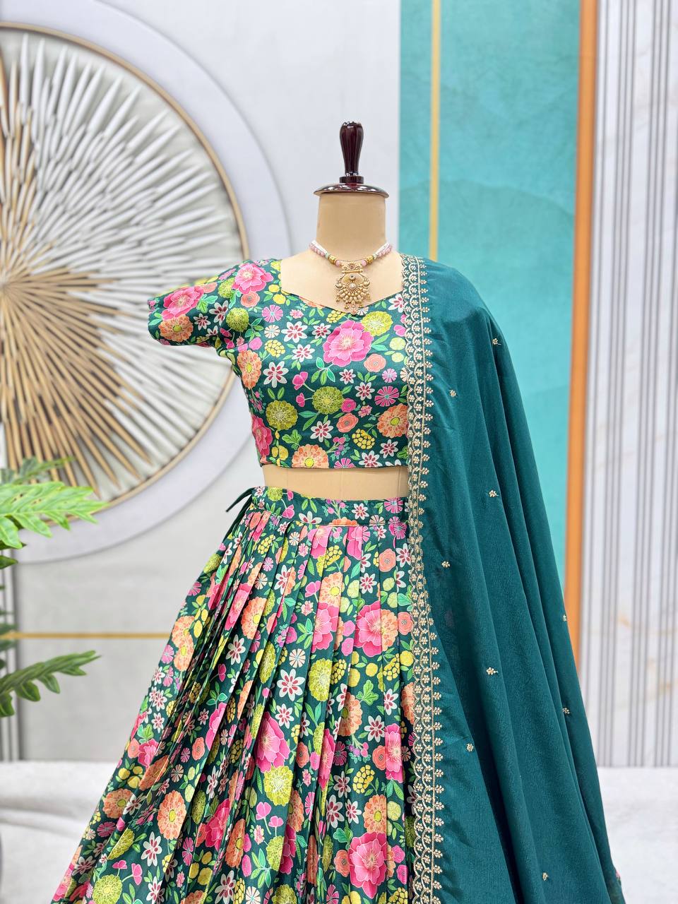 Floral Embroidery Soft Chinnon Silk Lehenga Set