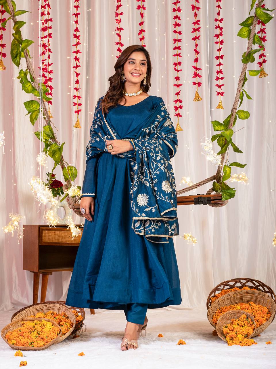 Blue Anarkali Embroidery Suit Set