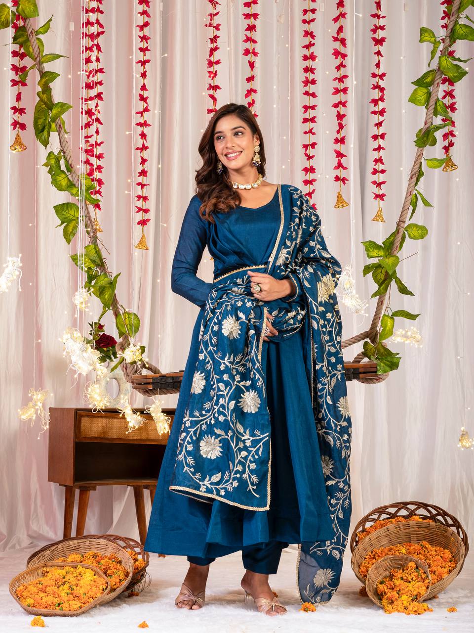 Blue Anarkali Embroidery Suit Set