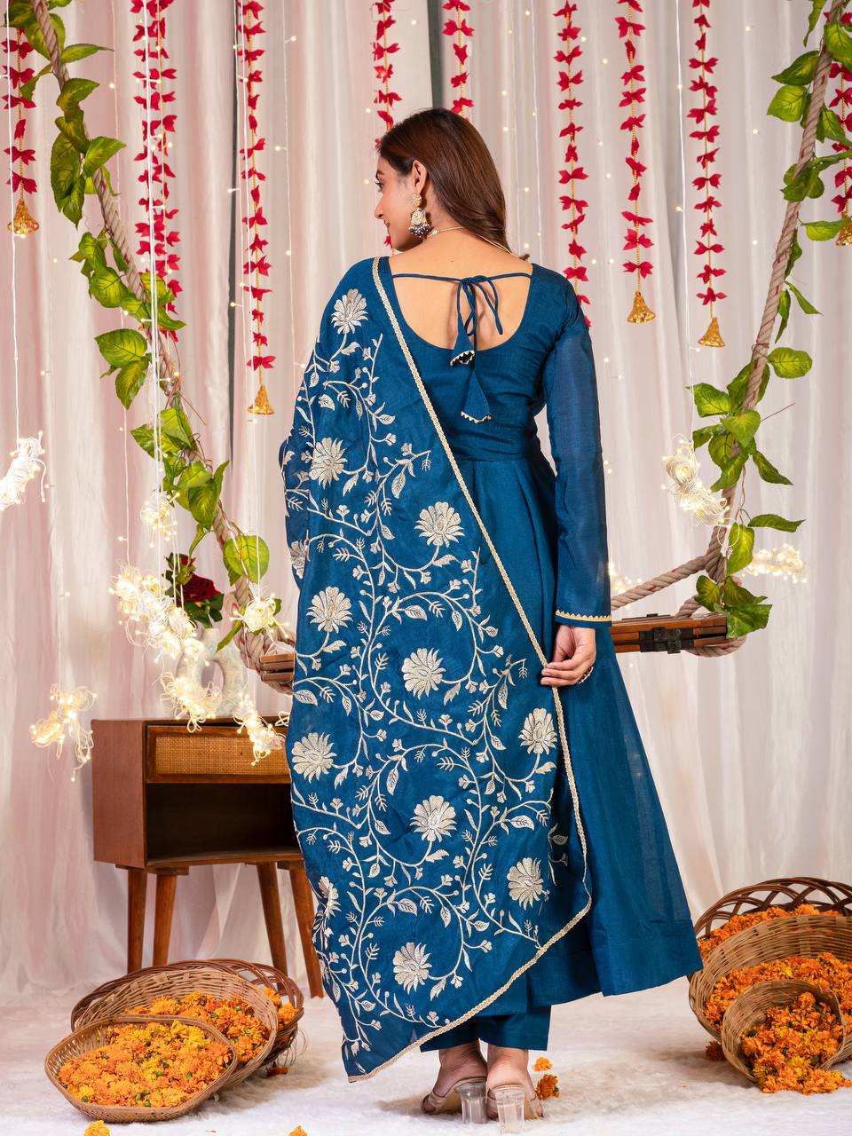 Blue Anarkali Embroidery Suit Set