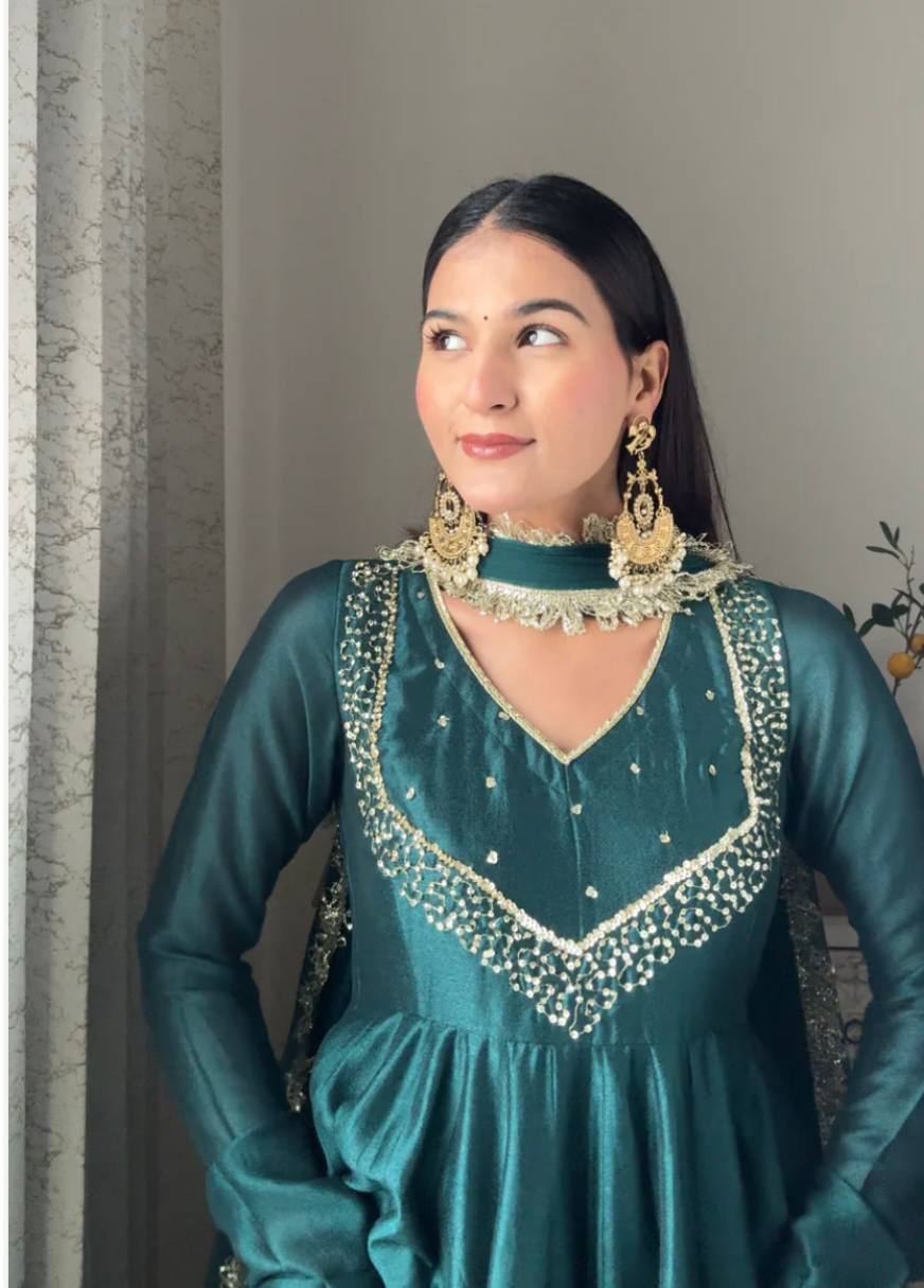 Graceful Teal Anarkali Suit set