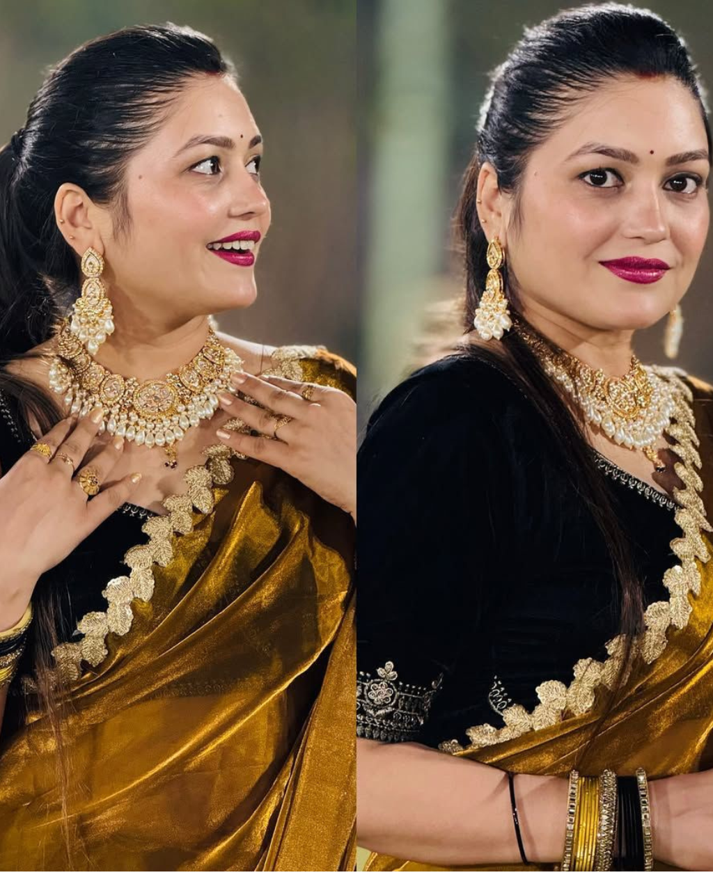 Party Wear Gold Brown Saree With Embroidery Lace Work and Blouse