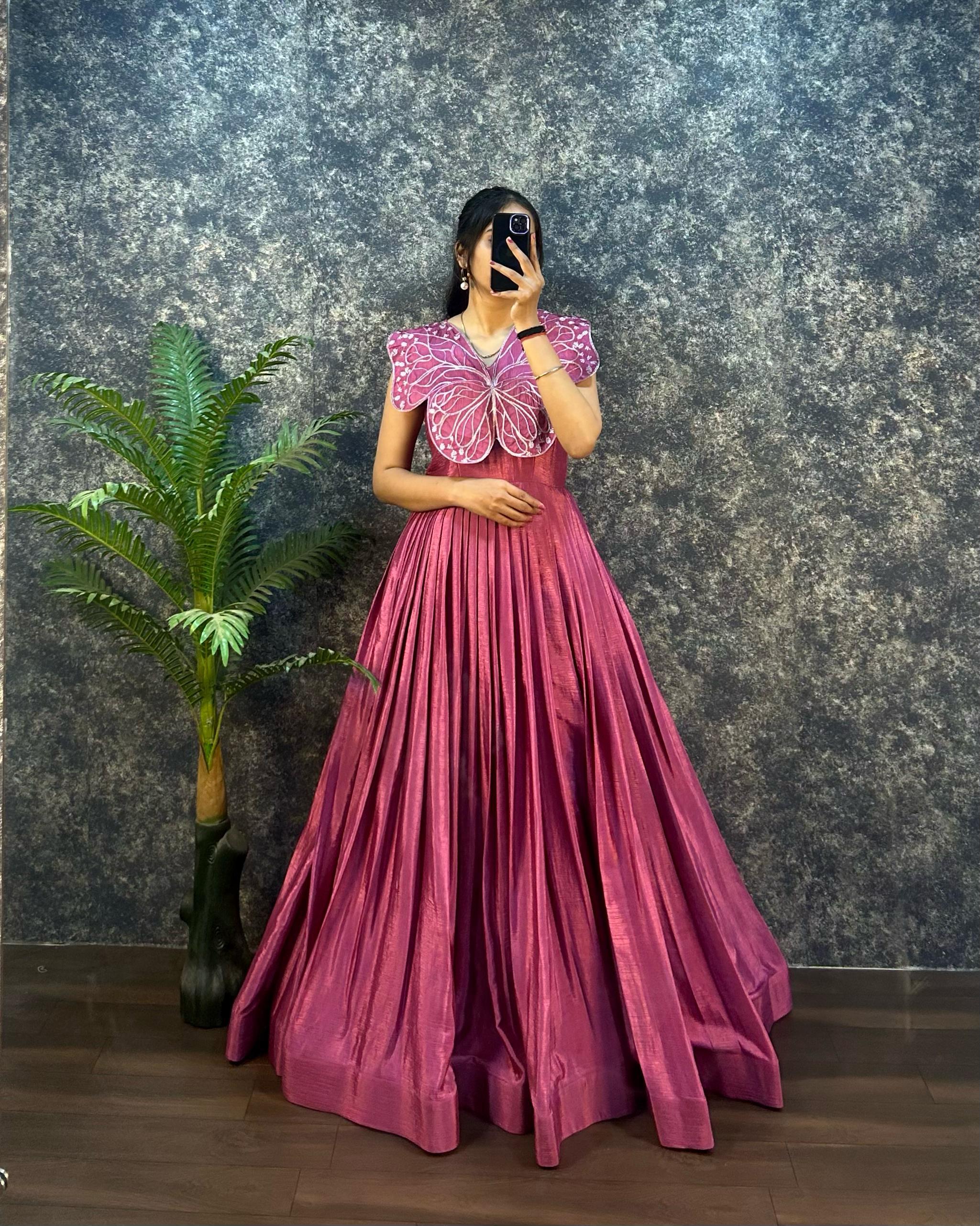 BUTTERFLY GOWN SOFT CHINON SILK WITH  EMBROIDERY ZARI WORK