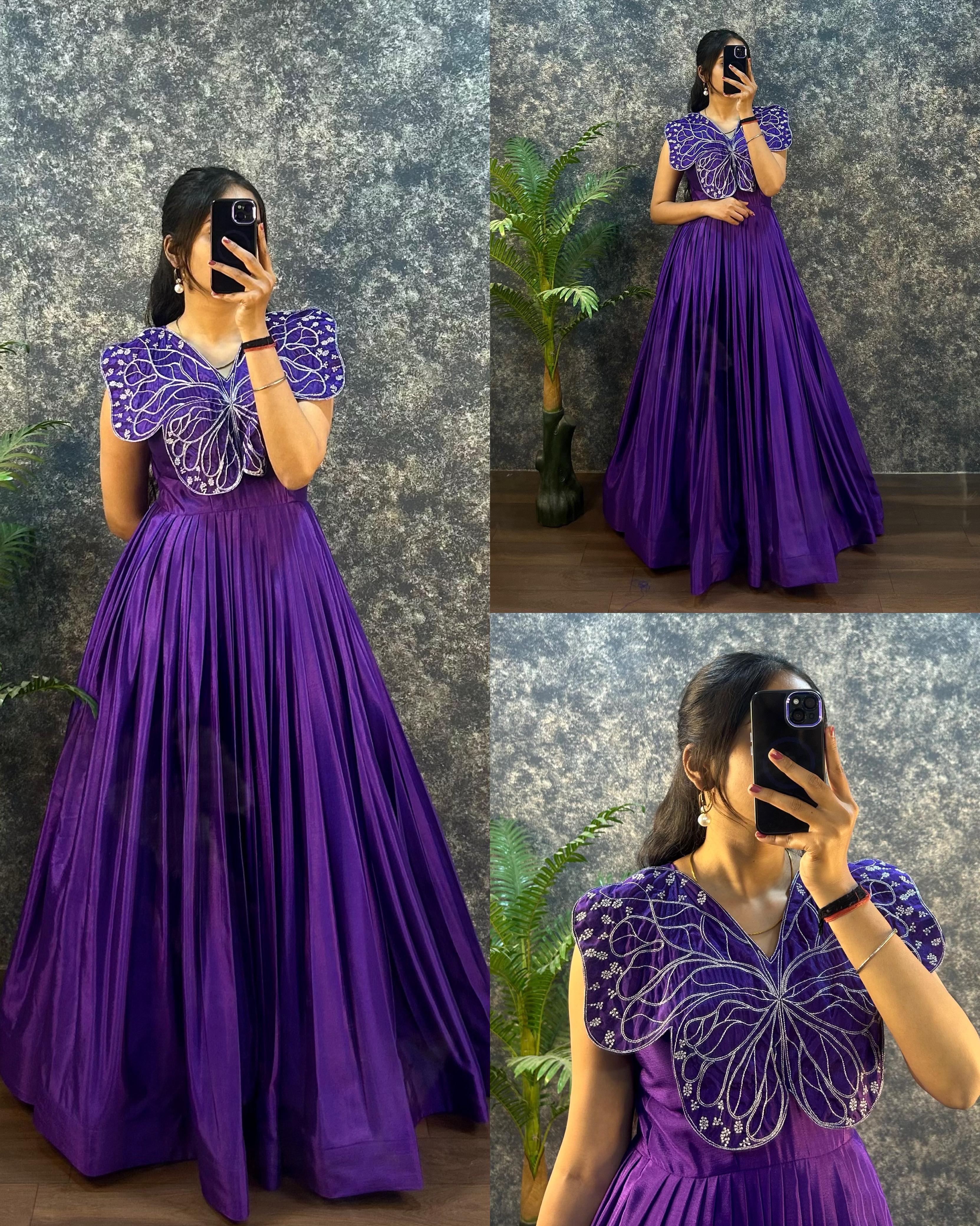 BUTTERFLY GOWN SOFT CHINON SILK WITH  EMBROIDERY ZARI WORK
