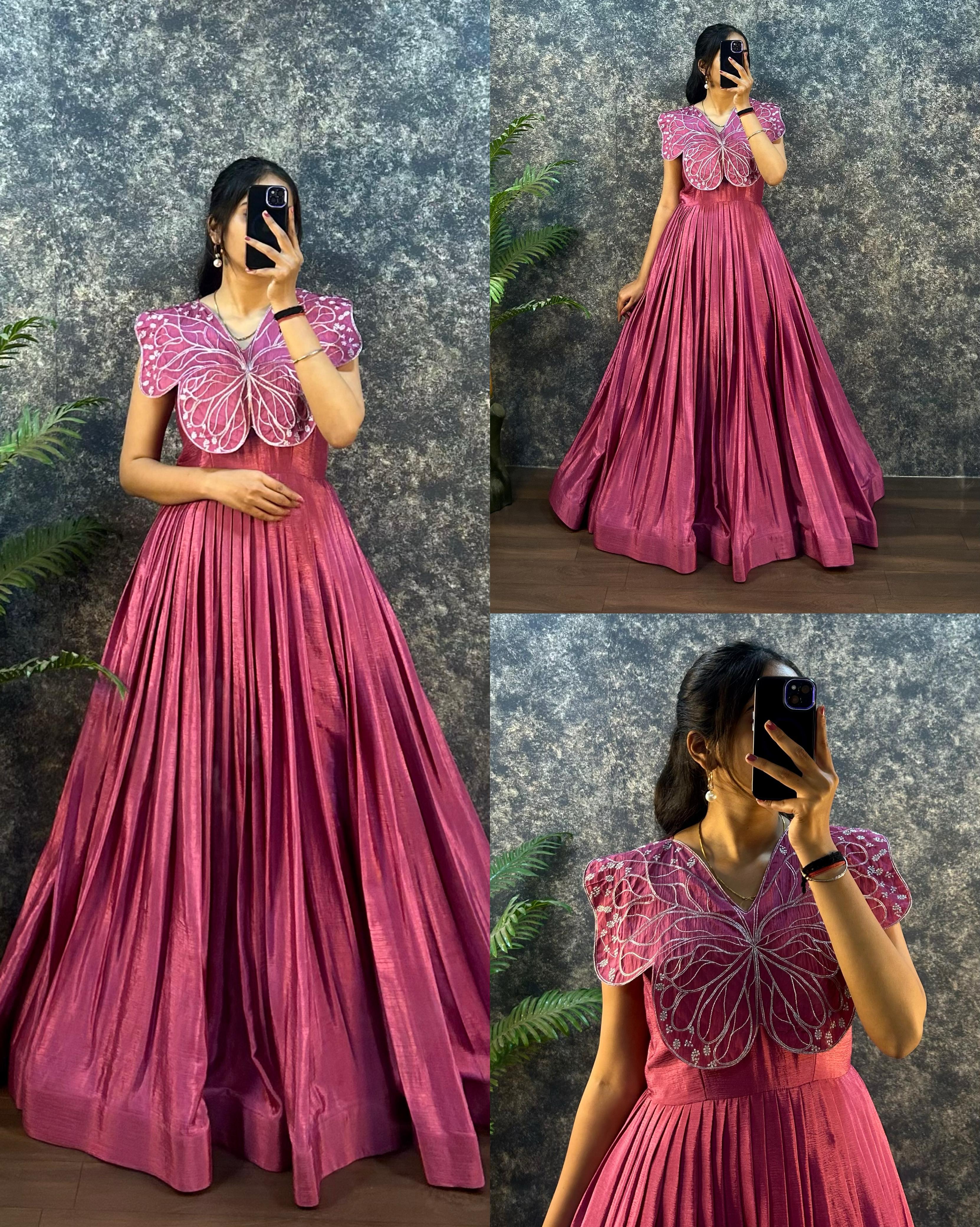 BUTTERFLY GOWN SOFT CHINON SILK WITH  EMBROIDERY ZARI WORK