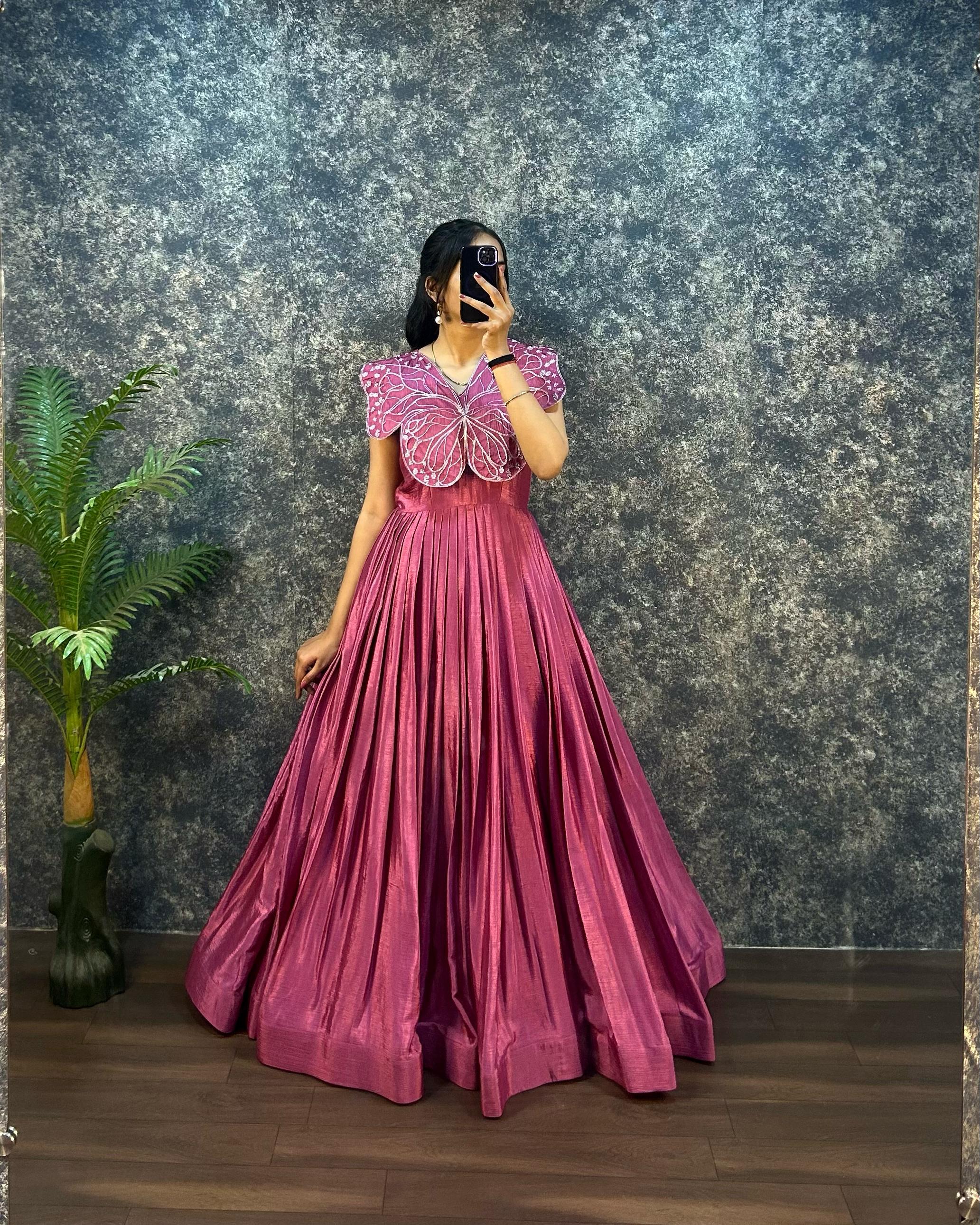 BUTTERFLY GOWN SOFT CHINON SILK WITH  EMBROIDERY ZARI WORK