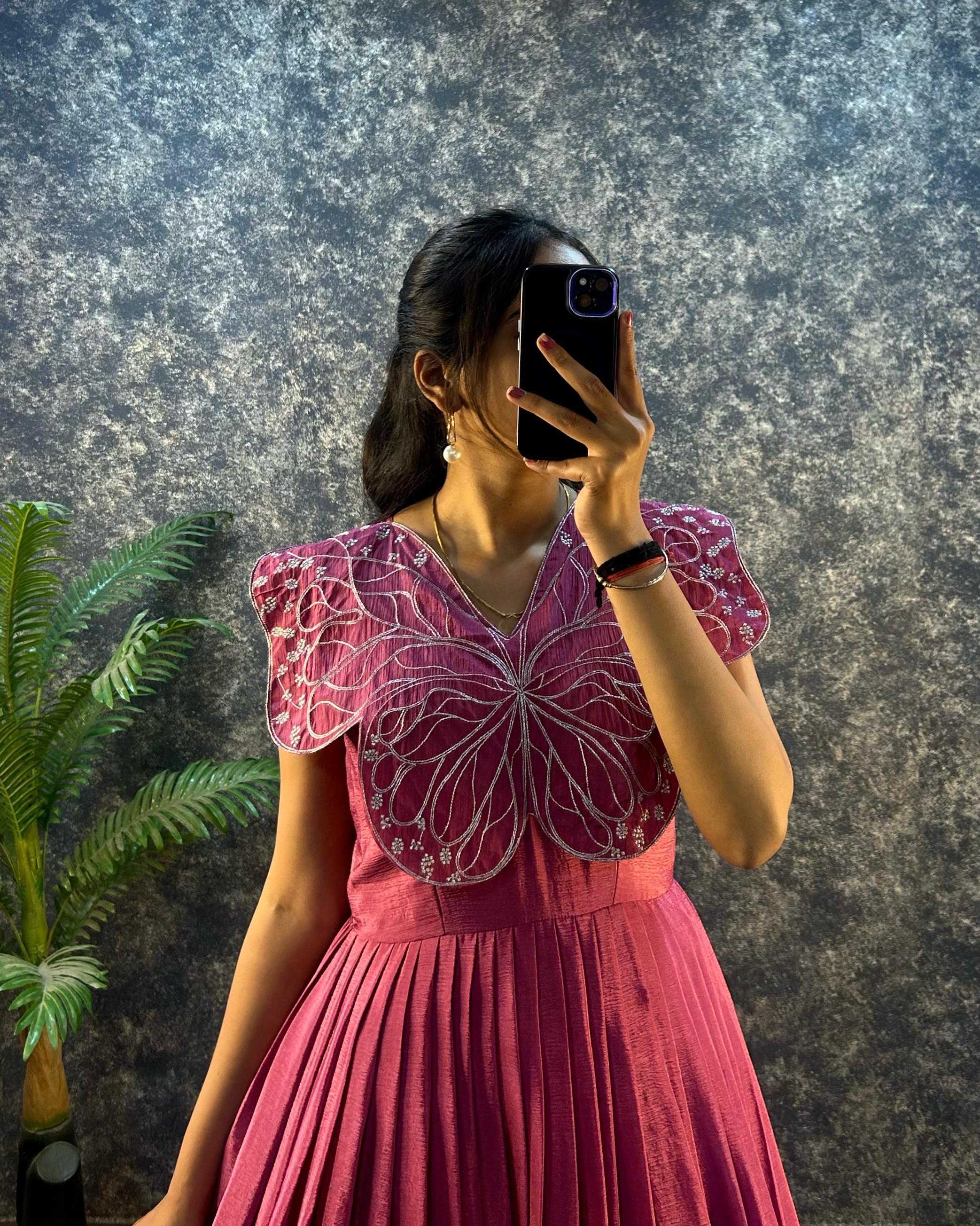 BUTTERFLY GOWN SOFT CHINON SILK WITH  EMBROIDERY ZARI WORK