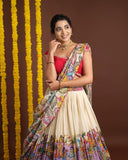 Designer Kalamkari Printed Lehenga Choli with Frill Work