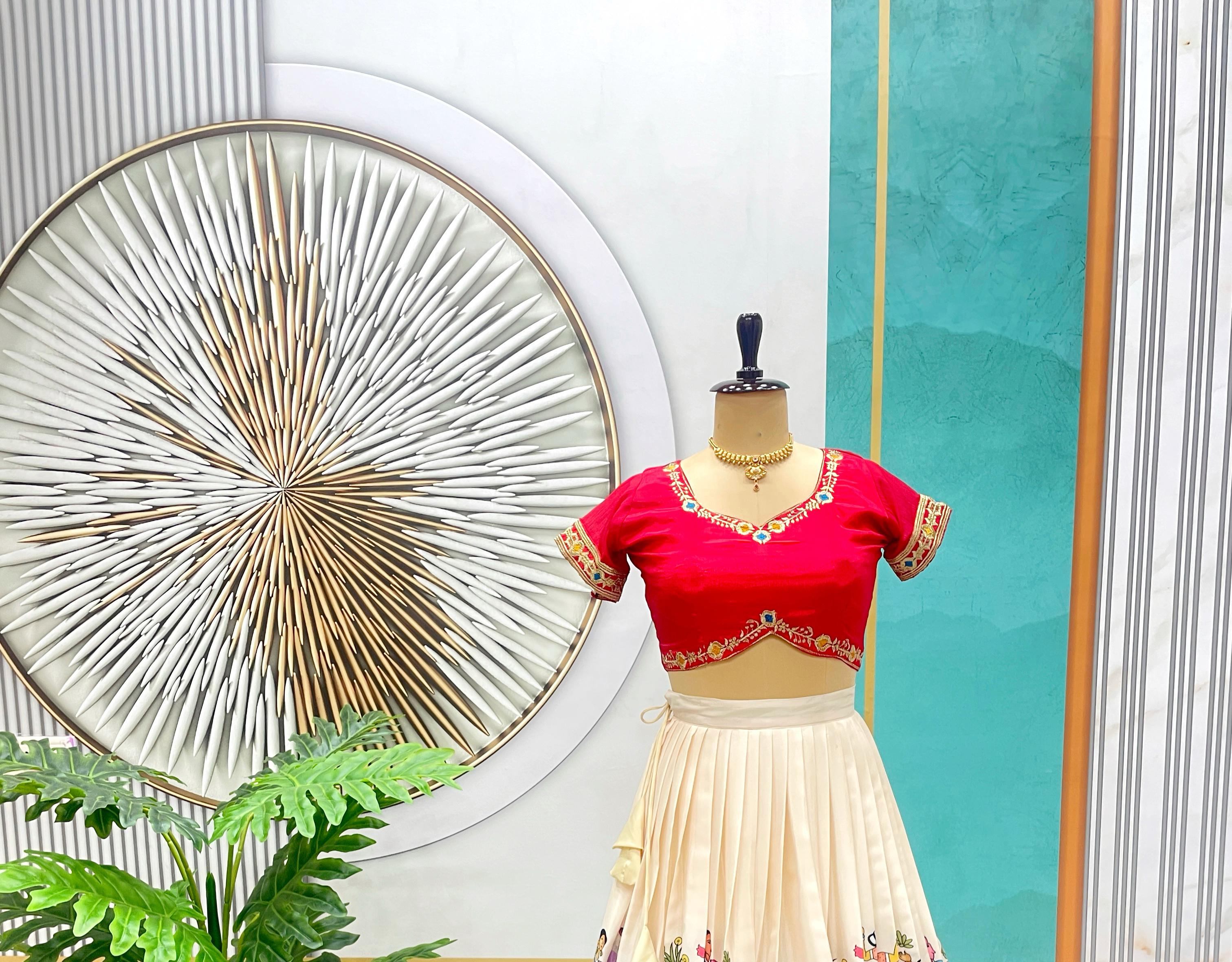 Designer Kalamkari Printed Lehenga Choli with Frill Work