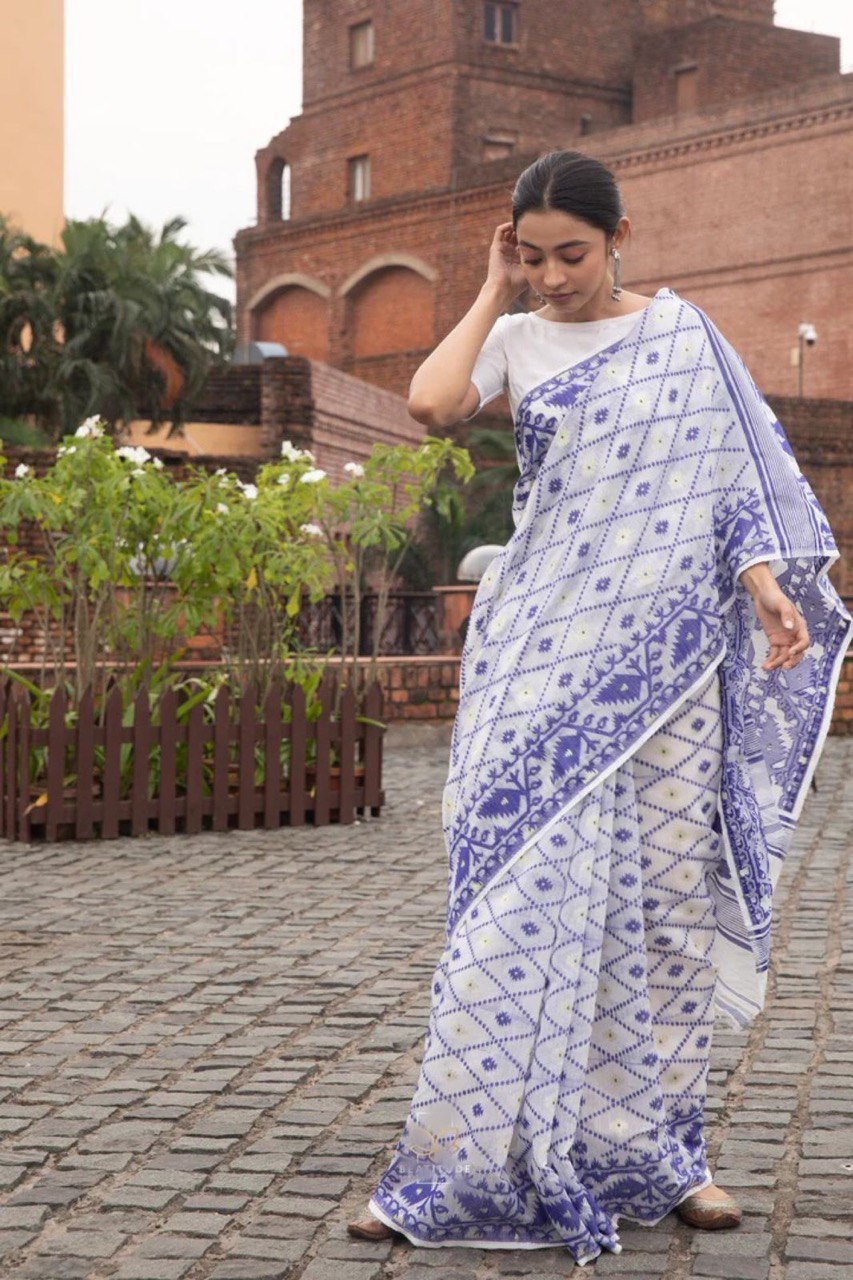 Premium White Color Pure Cotton Saree
