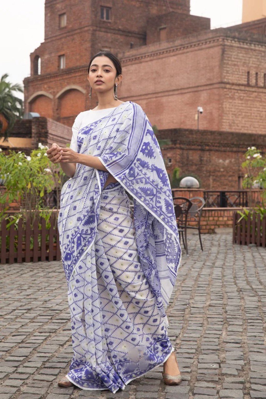 Premium White Color Pure Cotton Saree