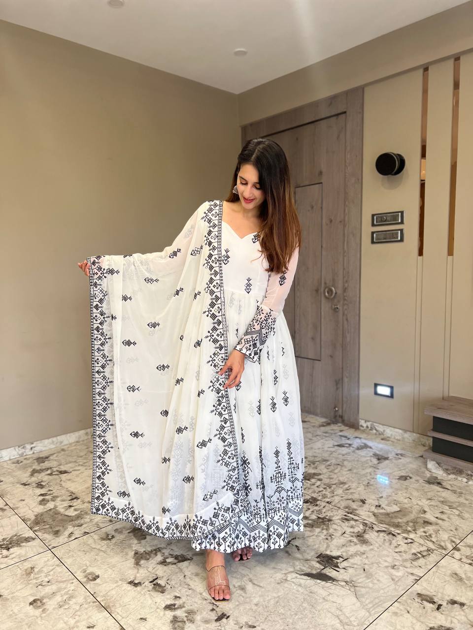 Off White Anarkali Suit set and Dupatta