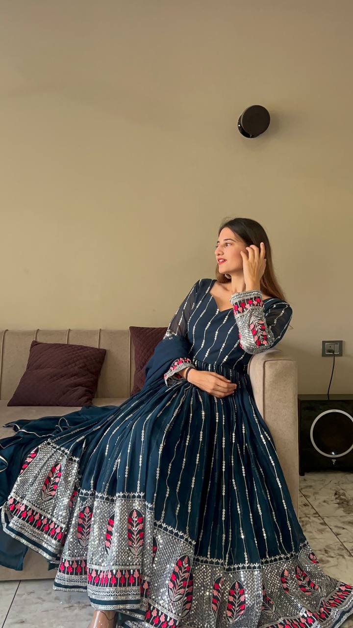 Blue Georgette Anarkali suit Set