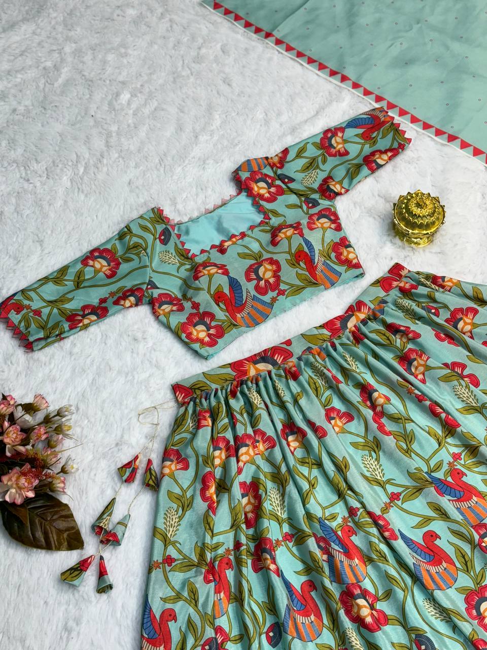 Multicoloured Chinon Printed Lehenga choli