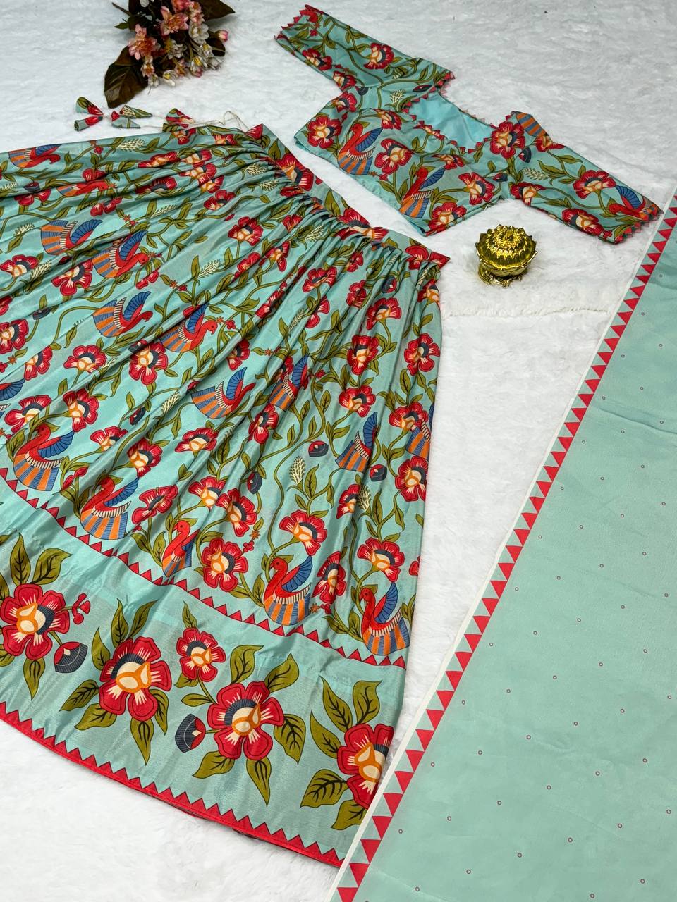 Multicoloured Chinon Printed Lehenga choli