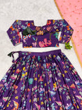 Purple Kalamkari Lehenga Set with Peacock Motif and Pink Dupatta