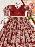 Digital Maroon Madhubani Print Lehenga with Beige Dupatta