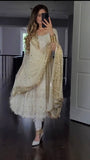 White Faux Blooming With Embroidery Zari Sequins Gown
